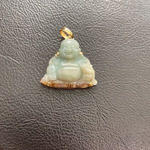 14K Yellow Gold Laughing Buddha Jade A Male Real Pendant